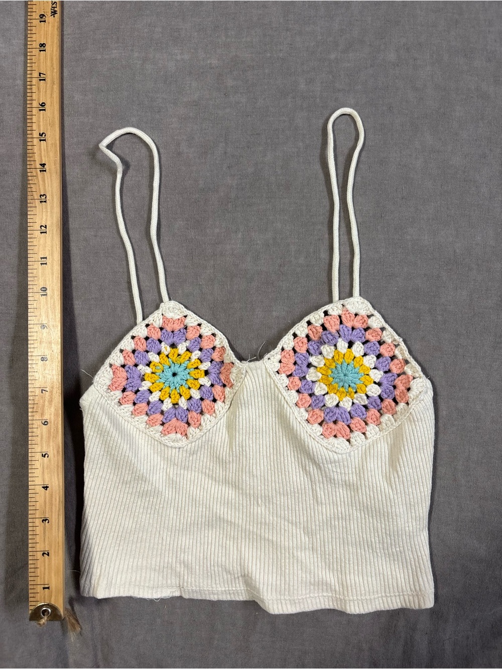 Zara Cream Crochet-Detail Crop Top with Pastel Multi